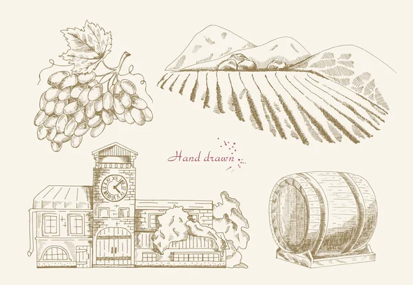 La elaboración del vino. Ilustración vectorial — Vector de stock