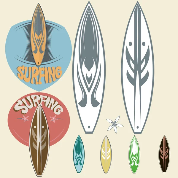 Set of vintage surfing labels and elements