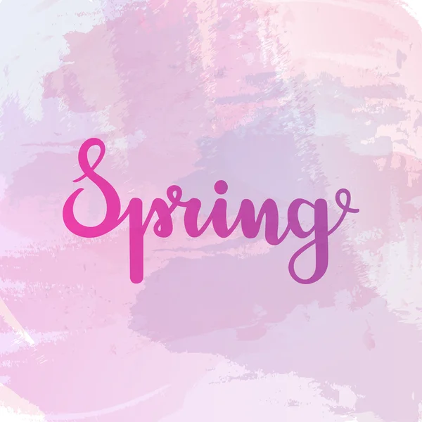 Lente belettering op paarse aquarel achtergrond. Vectorillustratie. — Stockvector