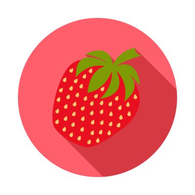 Çilek simgesi. Düz tasarım uzun gölge ile. Vektör çizim.