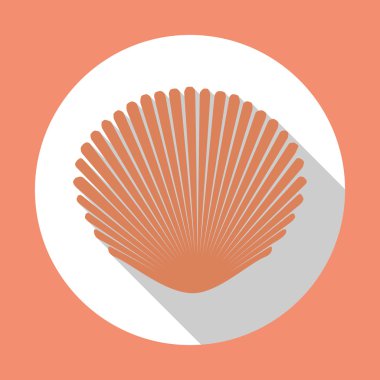 Deniz kabuğu düz simgesi açık pembe renk uzun gölge ile. Düz tasarım stili. Vektör çizim. Eps10.