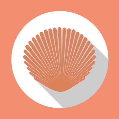 Deniz kabuğu düz simgesi açık pembe renk uzun gölge ile. Düz tasarım stili. Vektör çizim. Eps10.