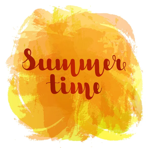 Arka plan imitasyon suluboya nokta portakal rengi harflerle yaz saati. Vektör çizim. Eps10.