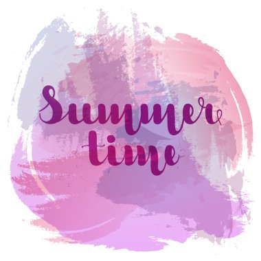 Arka plan imitasyon suluboya spot mor renk harflerle yaz saati. Vektör çizim. Eps10.