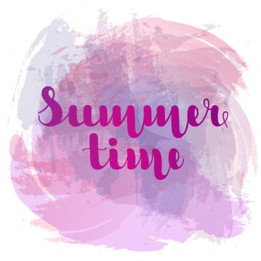 Arka plan imitasyon suluboya spot mor renk harflerle yaz saati. Vektör çizim. Eps10.