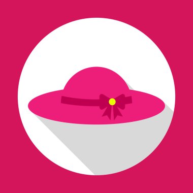 Fiyonklu pembe şapka. Uzun gölgeli düz simge.