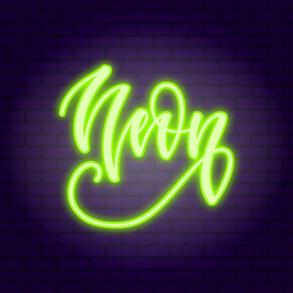 Neon. Koyu tuğlalı duvarda parlak pembe neon kaplama — Stok Vektör