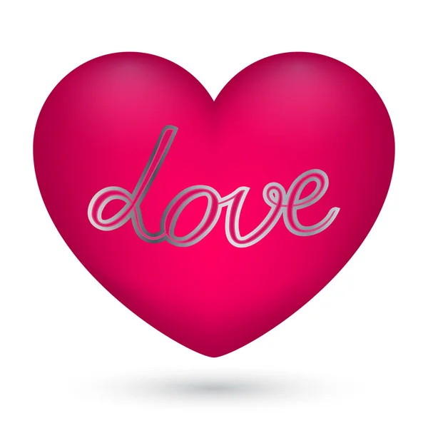 Vector illustration of pink heart with text love in the center on white background for Valentine's Day. — Stock Vector