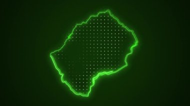3 Boyutlu Taşınan Neon Lesotho Haritası Kenar Kenarlıkları Ana Hattı Döngü Arkaplanı