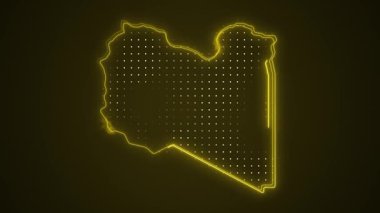 3D Taşınan Neon Libya Haritası Sınır Çizgisi Döngüsü Arkaplanı