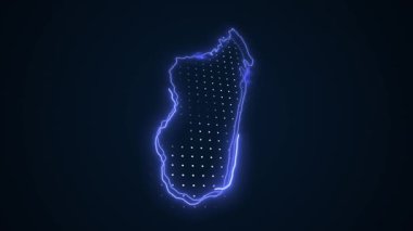 3 Boyutlu Hareketli Neon Madagaskar Haritası Kenar Kenarlıkları Döngü Çizgisi Arkaplanı