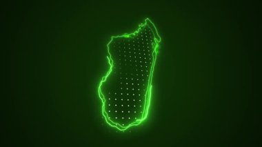 3 Boyutlu Hareketli Neon Madagaskar Haritası Kenar Kenarlıkları Döngü Çizgisi Arkaplanı