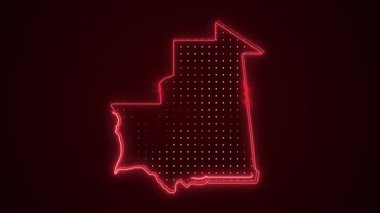 3 Boyutlu Hareketli Neon Moritanya Haritası Kenar Kenarlıkları Döngü Çizgisi Arkaplanı