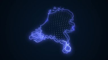 3 Boyutlu Hareketli Neon Hollanda Haritası Kenarlıkları Dış Hatlar Arkaplanı