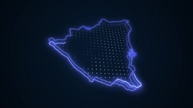 3 Boyutlu Hareketli Neon Nikaragua Haritası Kenar Kenarlıkları Ana Hatları Arkaplanı