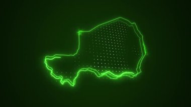 3 Boyutlu Hareketli Neon Nijer Haritası Sınırlar Çizgisi Döngü Arkaplanı