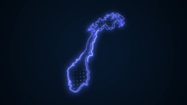 3 Boyutlu Hareketli Neon Norveç Haritası Kenarlıkları Dış Hatlar Döngüsü Arkaplanı