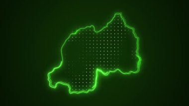3 Boyutlu Hareketli Neon Ruanda Haritası Kenarlık Çizgisi Döngü Arkaplanı