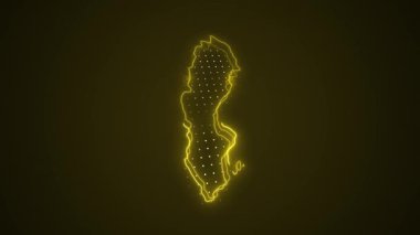 3 Boyutlu Hareketli Neon İsveç Haritası Kenar Kenarlıkları Döngü Arkaplanı