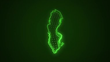 3 Boyutlu Hareketli Neon İsveç Haritası Kenar Kenarlıkları Döngü Arkaplanı