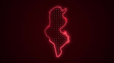 3 Boyutlu Hareketli Neon Tunus Haritası Kenarlık Çizgisi Döngü Arkaplanı