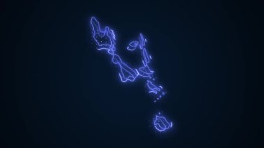 3D Hareketli Neon Vanuatu Haritası Kenarlıklar Çizgisi Döngü Arkaplanı