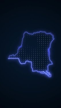 Dikey Neon Mavi Demokratik Kongo Haritası Çevre Çizgisi Döngüsü Arkaplanı