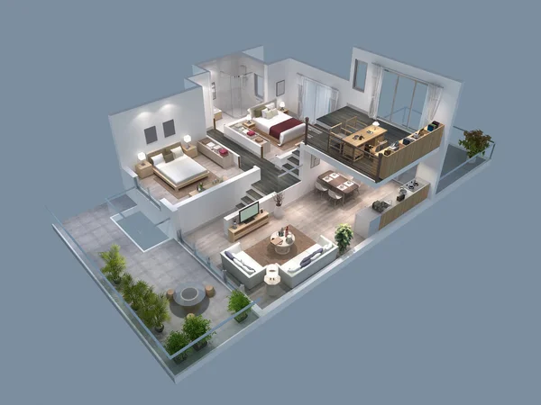 Illustration 3D de la vue isométrique d'une villa — Photo