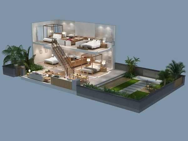 Illustration 3D de la vue isométrique d'une villa — Photo