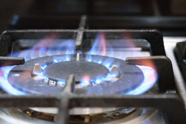 LPG blue flame burning at the stove — Stock Photo, Image