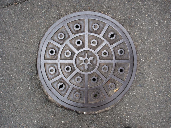 Circle steel manhole cover or metal sewer on the street