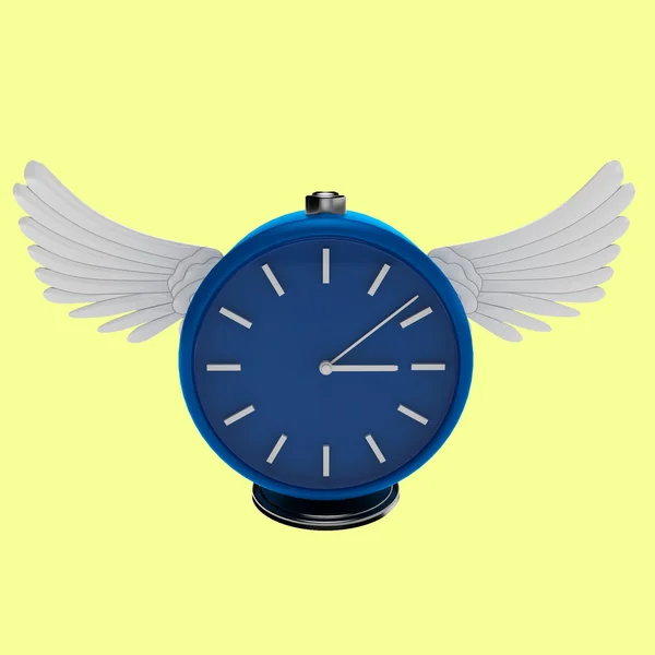 3d einfach blaue Uhr mit Flügeln — Stockfoto