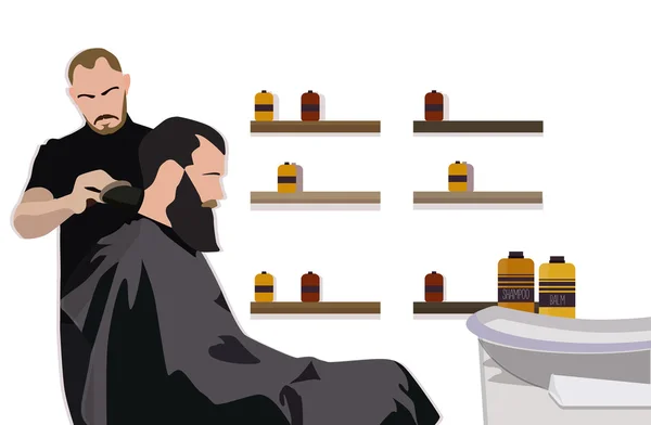 Klien mengunjungi penata rambut di salon cukur - Stok Vektor