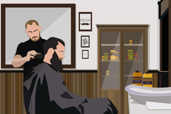 Cliente visitando cabeleireiro na barbearia —  Vetores de Stock