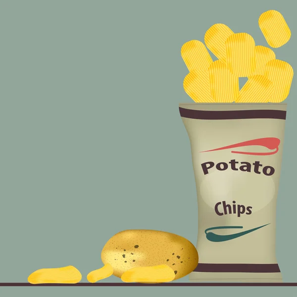 Paquete de chips y vidrio — Vector de stock