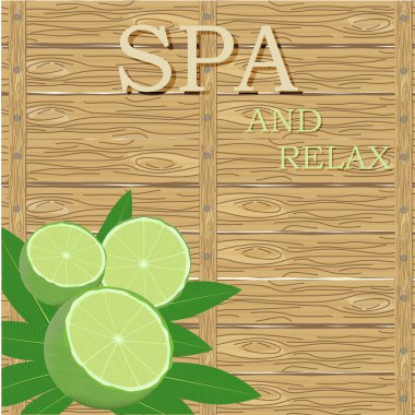 Spa yaprakları ve limon ahşap yüzey üzerinde