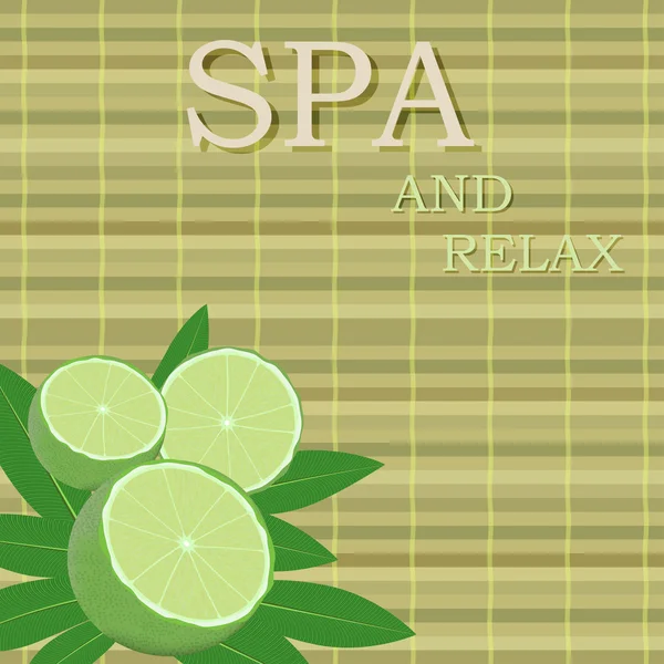 Hojas de spa y cal con texto — Vector de stock