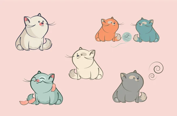 Conjunto de personajes de dibujos animados vector gatos — Archivo Imágenes Vectoriales