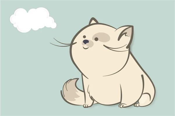 Şişman beyaz kedi ve soyut bulut — Stok Vektör