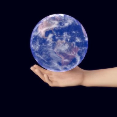 Mavi küre elinde. Gerçekçi 3d video