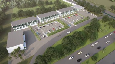 Bir Dağ Manzarasında Modern Konut Topluluğunun Havadan Görünümü