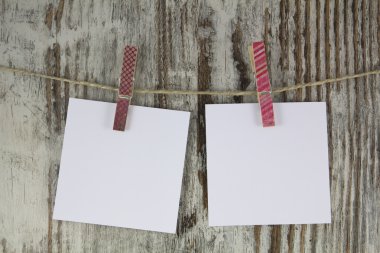 Bir ağaç arka planda bir clothespin asılı boş notları