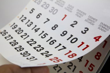 İnsan parmağı ile takvim yakın çekim