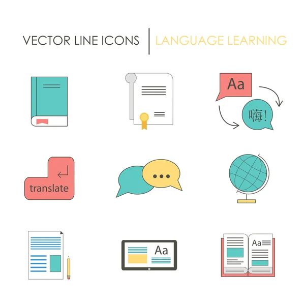 Aprender idiomas iconos planos con frases en chino Hello. Hecho en vector. Perfecto para sitio web, infografía o banner. Fácil de editar . — Vector de stock