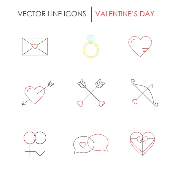 Valentin-nap ikonok gyűjteménye. Vektor line stílusban készült. Tökéletes üdvözlőlapok, infographic. — Stock Vector