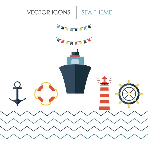 Iconos temáticos del mar. Hecho en vector. Perfecto para postales, infografías, aplicaciones web . — Vector de stock