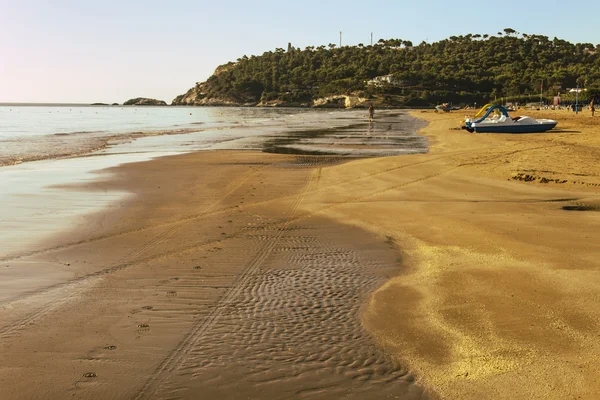 Paisaje marino de verano.Costa de Gargano: bahía de Vieste.- (Apulia) ITALIA-Portonuovo playa es una sucesión de dunas de arena fina, atravesadas por muchos pequeños arroyos de kares, que enfrían a los visitantes en el caluroso verano . — Foto de Stock