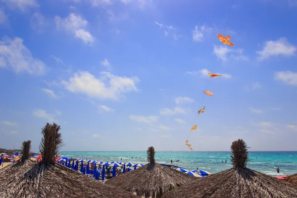Costa Jónica de Salento: Playa Torre San Giovanni (Lecce) .ITALIA (Apulia) .Es popular y muy concurrida en el verano gracias a la belleza de su mar verde esmeralda y sus playas que son arenosas al sur y rocosas al norte. . — Foto de Stock