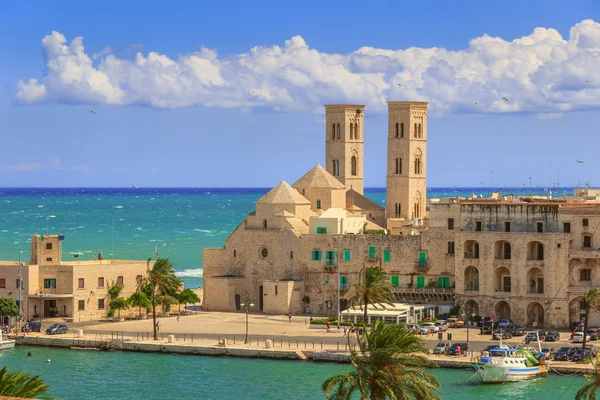 Vista del casco antiguo de Molfetta: el puerto y la Catedral Vieja (Duomo Vecchio) .ITALIA (Apulia ). — Foto de Stock