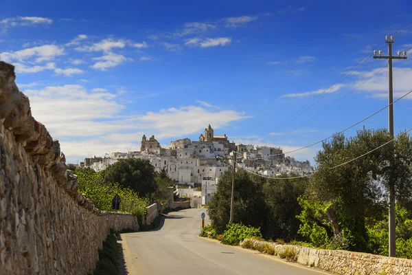 Ostuni, the withe city.Panoramic view: on background the Romanesque-Gothic Cathedral.-ITALY (Brindisi )- — стоковое фото